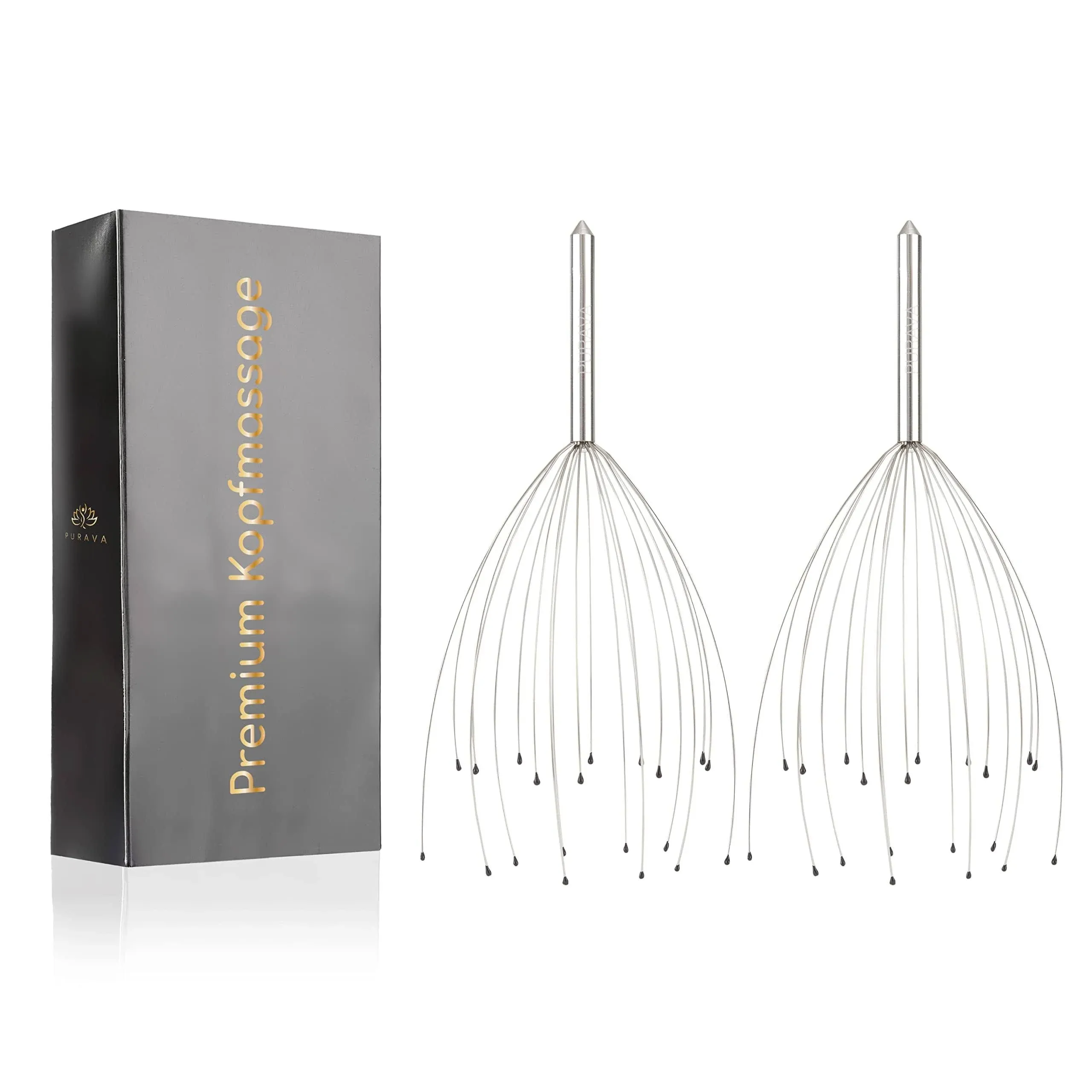 PURAVA (Original Head Massager with Improved Design - Head Scratcher Massager with 20 Fingers for Relaxation and Scalp Stimulation - Head Massage Tool Ideal as a Gift