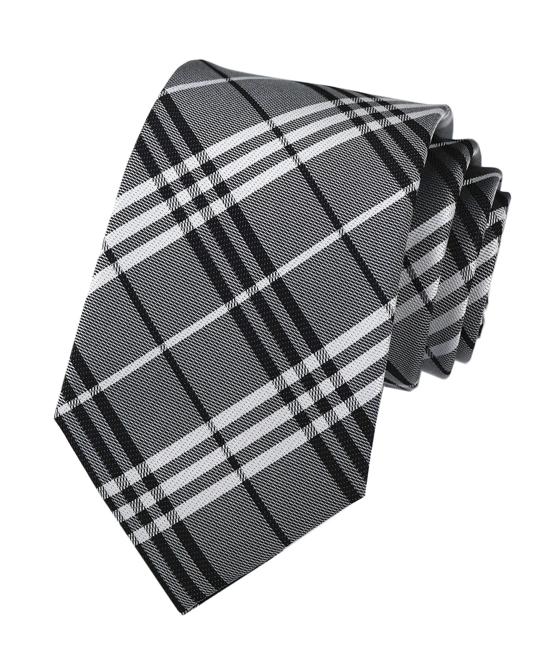 Secdtie Men's Classic Checks Silver Jacquard Woven Silk Tie Formal Necktie