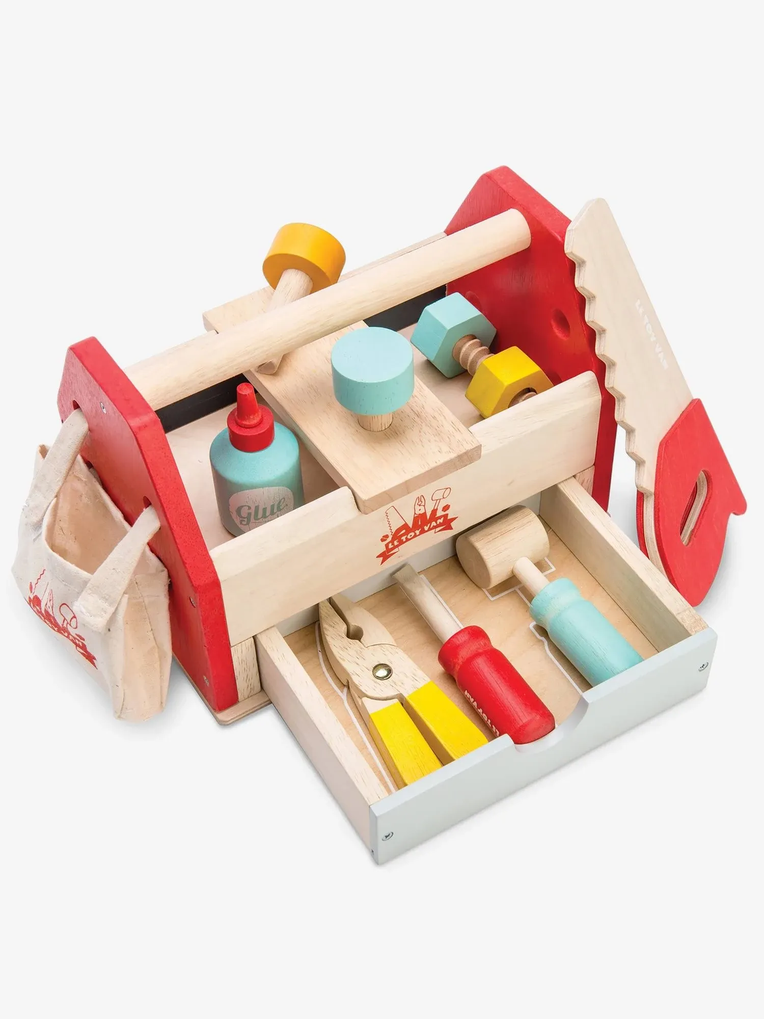 Le Toy Van - Cars & Construction Educational Wooden Tool Box Play Set for Role Play | Boys Pretend Play Wooden Tools - Suitable for 3 Year Olds and Older, Tool Box 12 Piece Set