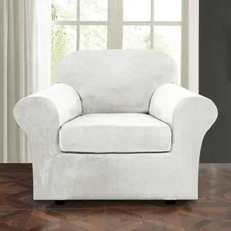 SHANNA Sofa Covers Stretch Velvet Couch Covers with Seperate Seat Cushion Covers Armchair /Loveseat / Sofa Slipcovers (White Armchair Cover)