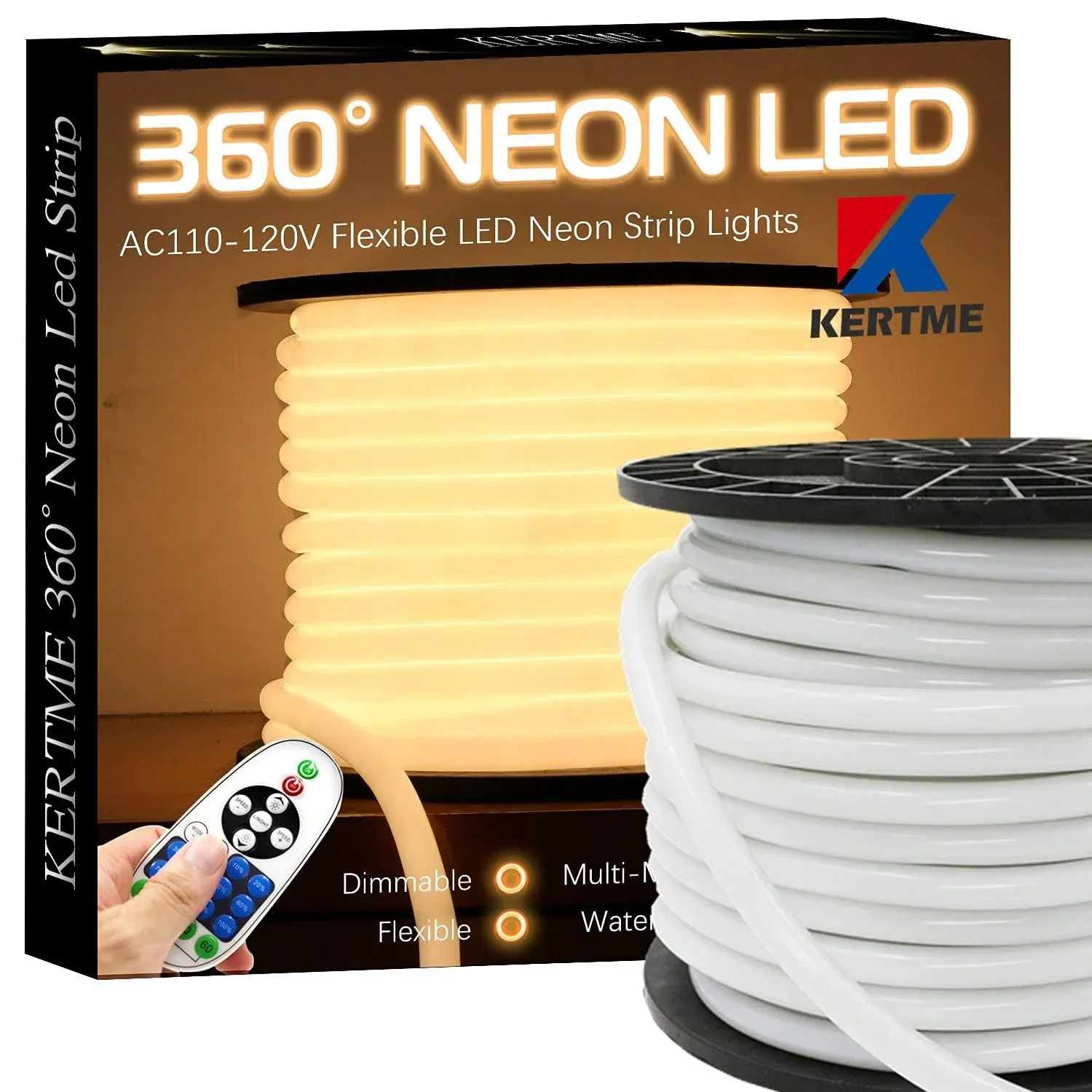 KERTME 360° Neon LED Type AC 110-120V 360 Degree Neon LED Light Strip, Flexible ...