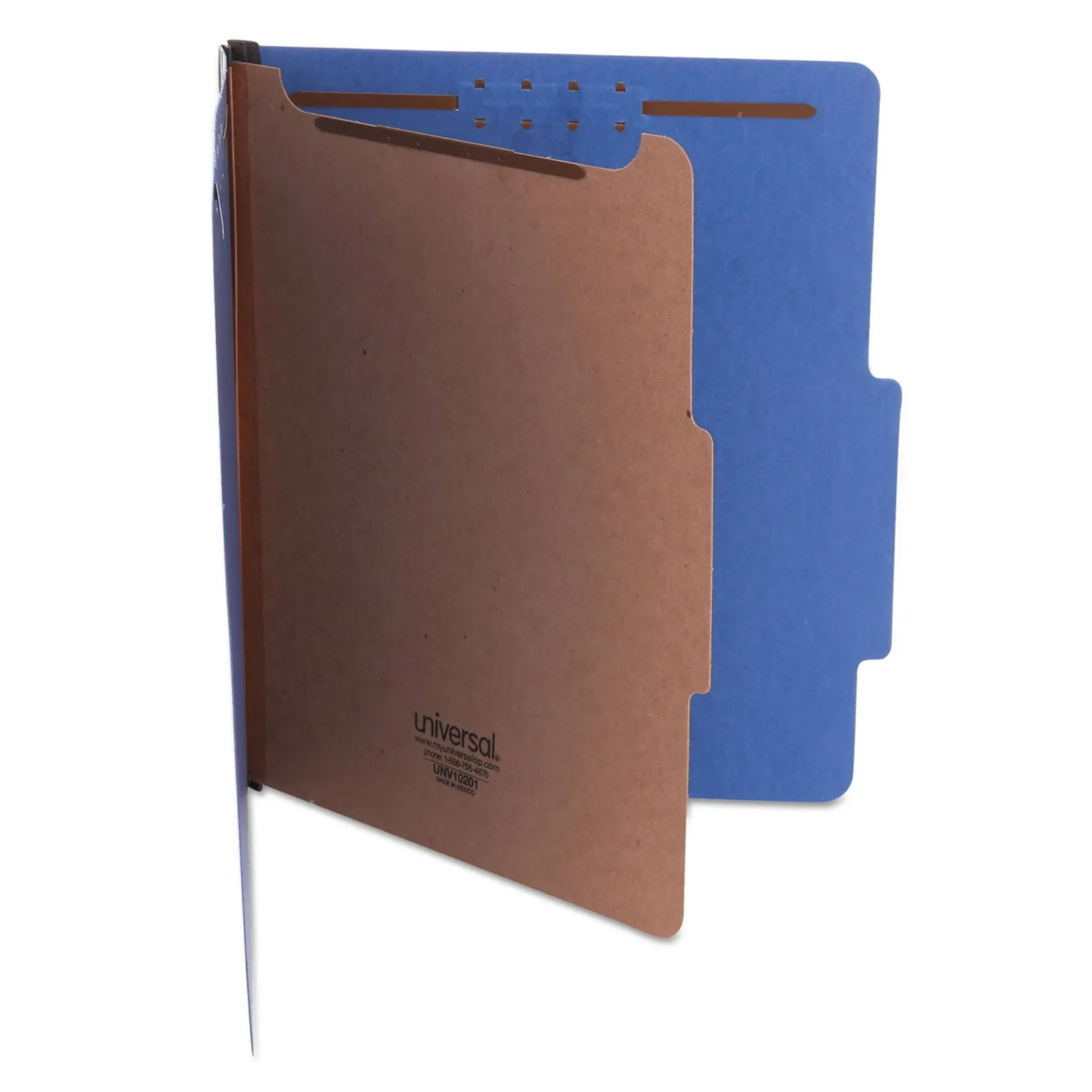 Universal 10201 Pressboard Classification Folder - Letter - 8.5" x 11" - 2/5 Tab Cut on Right of Center - 1 Dividers - 1.5" Expansion - 4 Fastener - 10 / Box - 25pt. - Cobalt Blue