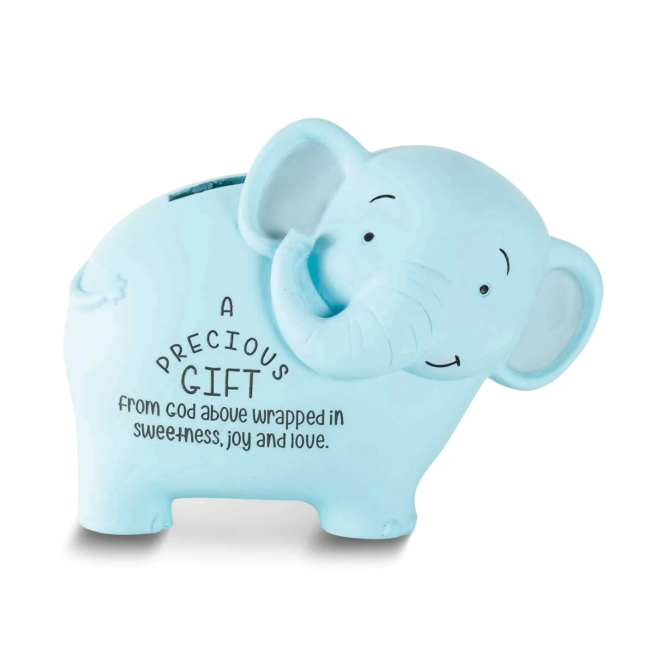 Soft Blue Friendly Elephant 4 inch Resin Novelty Piggy Money Bank