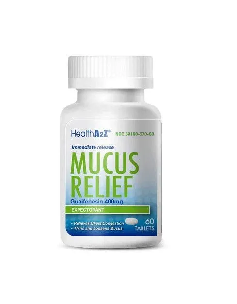 HealthA2Z Mucus Relief | Guaifenesin 400mg | 60 Tablets | Immediate Release