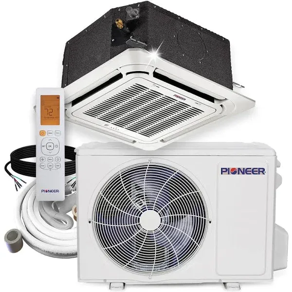 Pioneer® 12,000 BTU 22.7 SEER2 8-Way Compact Cassette Mini-Split Air Conditioner Heat Pump System Full Set 230V