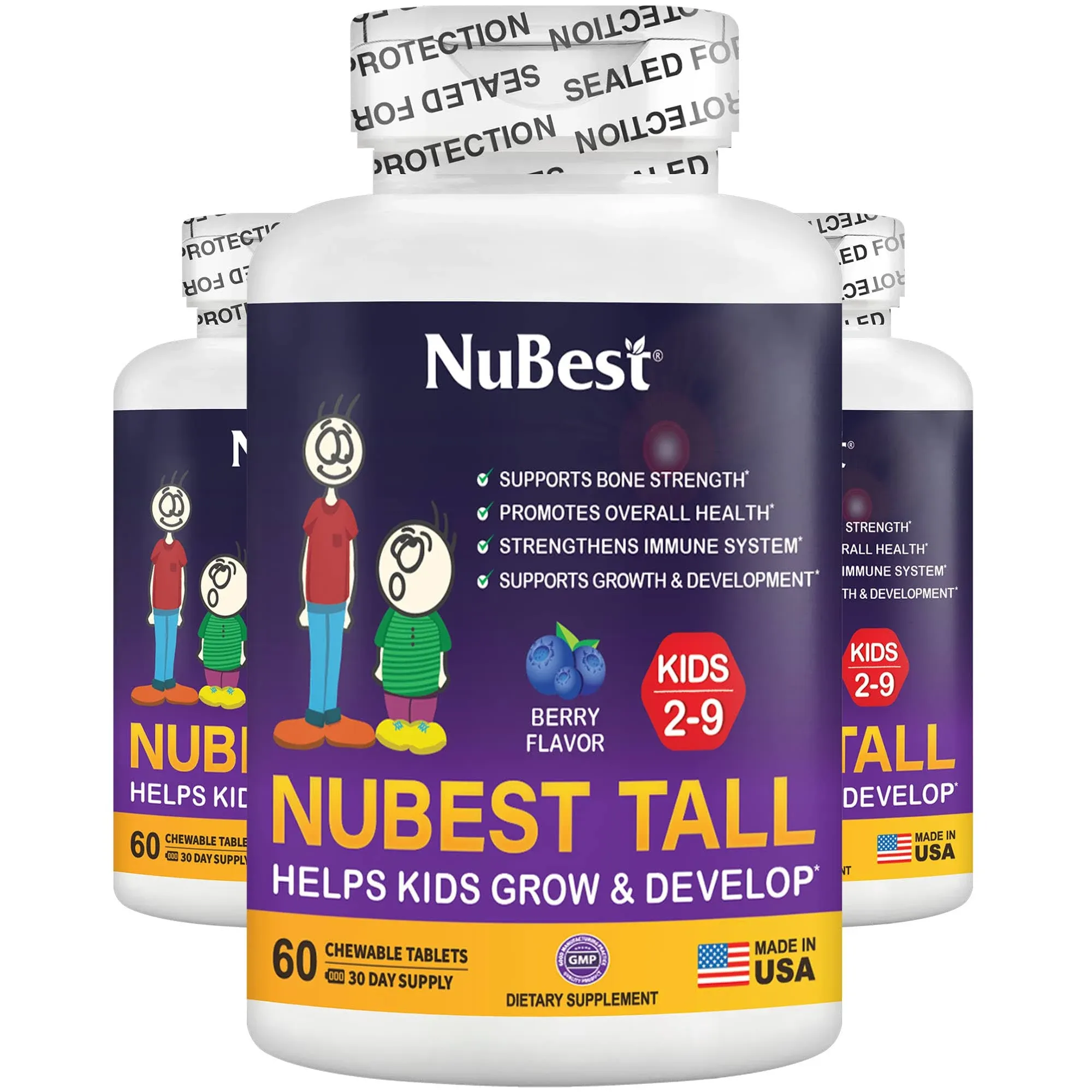 (Pack of 3) NuBest Tall Kids for Age 4-9 Helps Kids Grow, 60 Chewable Tablets