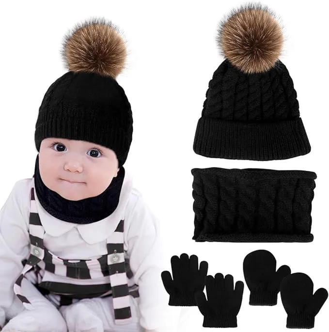 Hicdaw 6PCS Toddler Winter Hats Baby Mittens Gloves Neck Warmer Baby Winter Hat Kids Winter Hat Gloves Scarf Set for Boy Girl