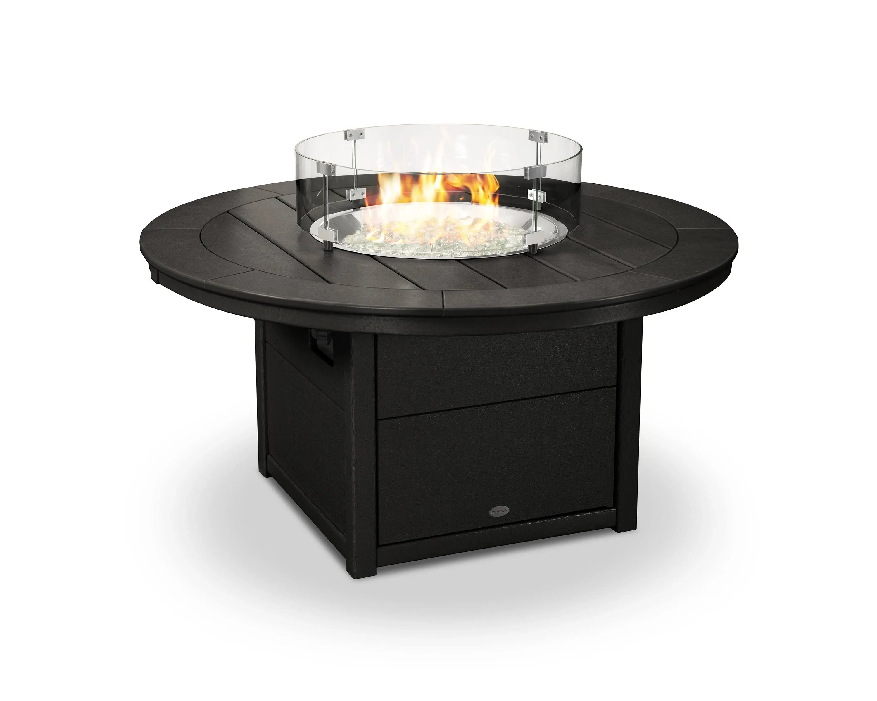 48 Inch Round Recycled Plastic Propane Fire Pit Table in Black by POLYWOOD : BBQGuys