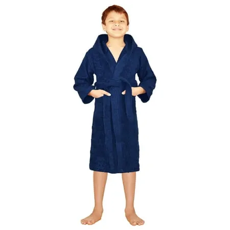 SKYLINEWEARS Terry Cloth 100% Cotton Kid’s Boys & Girls Hooded Bathrobe Navy Size 8