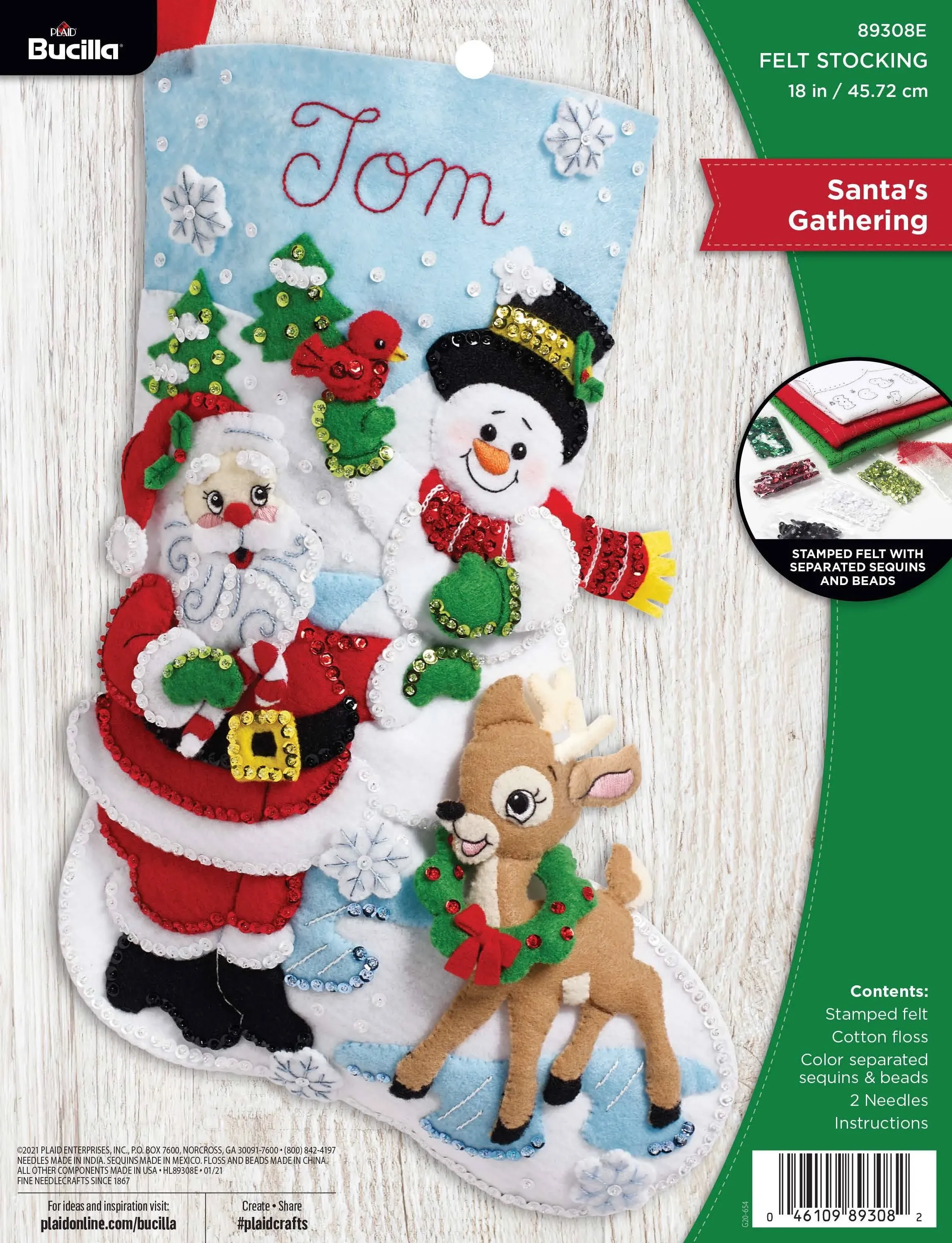 Bucilla Felt Stocking Applique Kit 18" Long Santa's Gathering