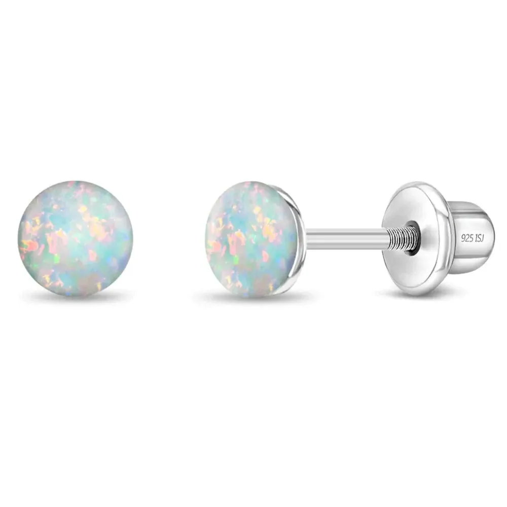 Opal Button 4mm Baby / Toddler / Kids Earrings Screw Back - Sterling Silver at in ...