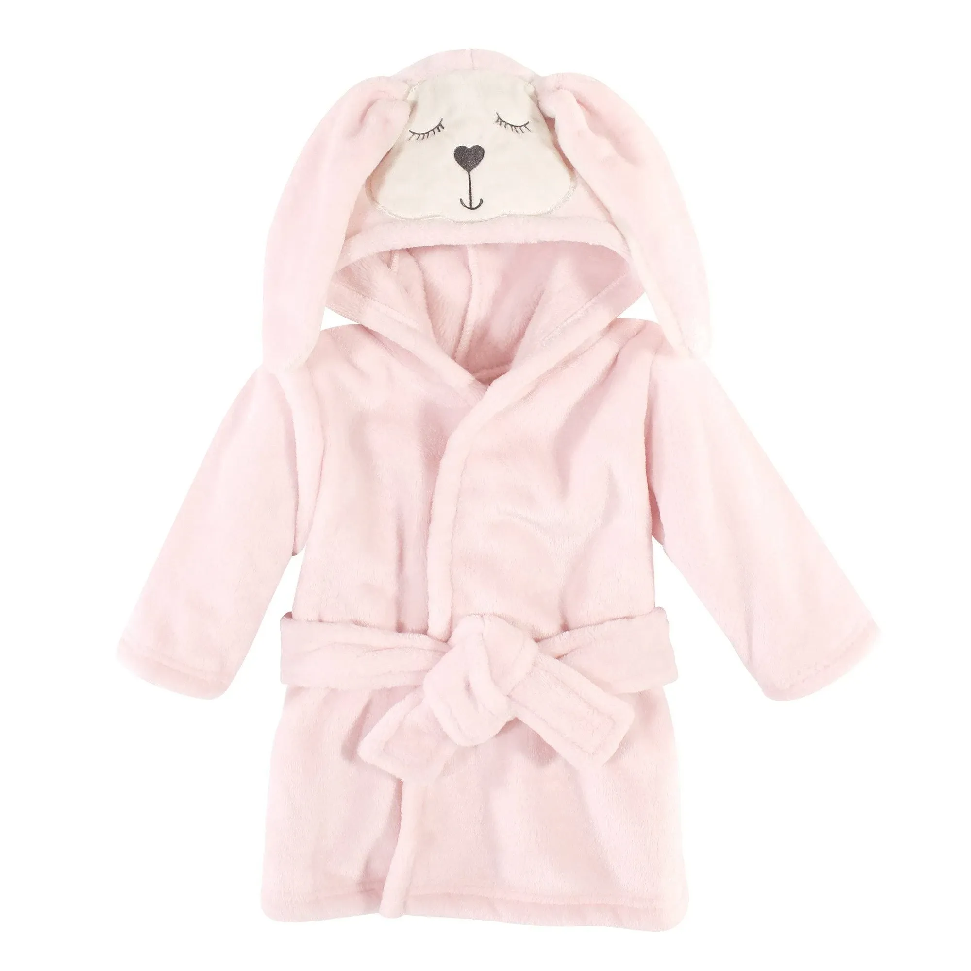 Hudson Baby Infant Girl Plush Animal Face Bathrobe, Modern Bunny, 0-9 Months