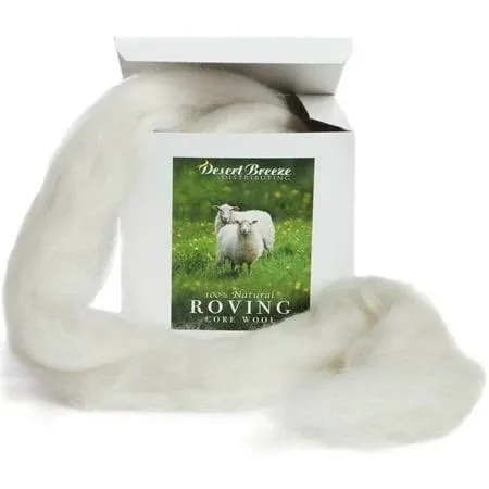 Natural White Wool Roving Top, 8 OZ Corriedale, Best Core Wool for Needle Felting, Wet Felting, Spinning, Dryer Balls, 29.5 Micron, Un-Dyed