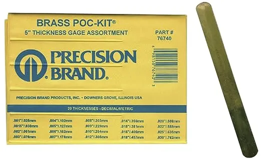 76740 Brass Thickness Feeler Gage Poc-Kit Assortment, 1/2&#034; Width, 5&#034; Length, 20 