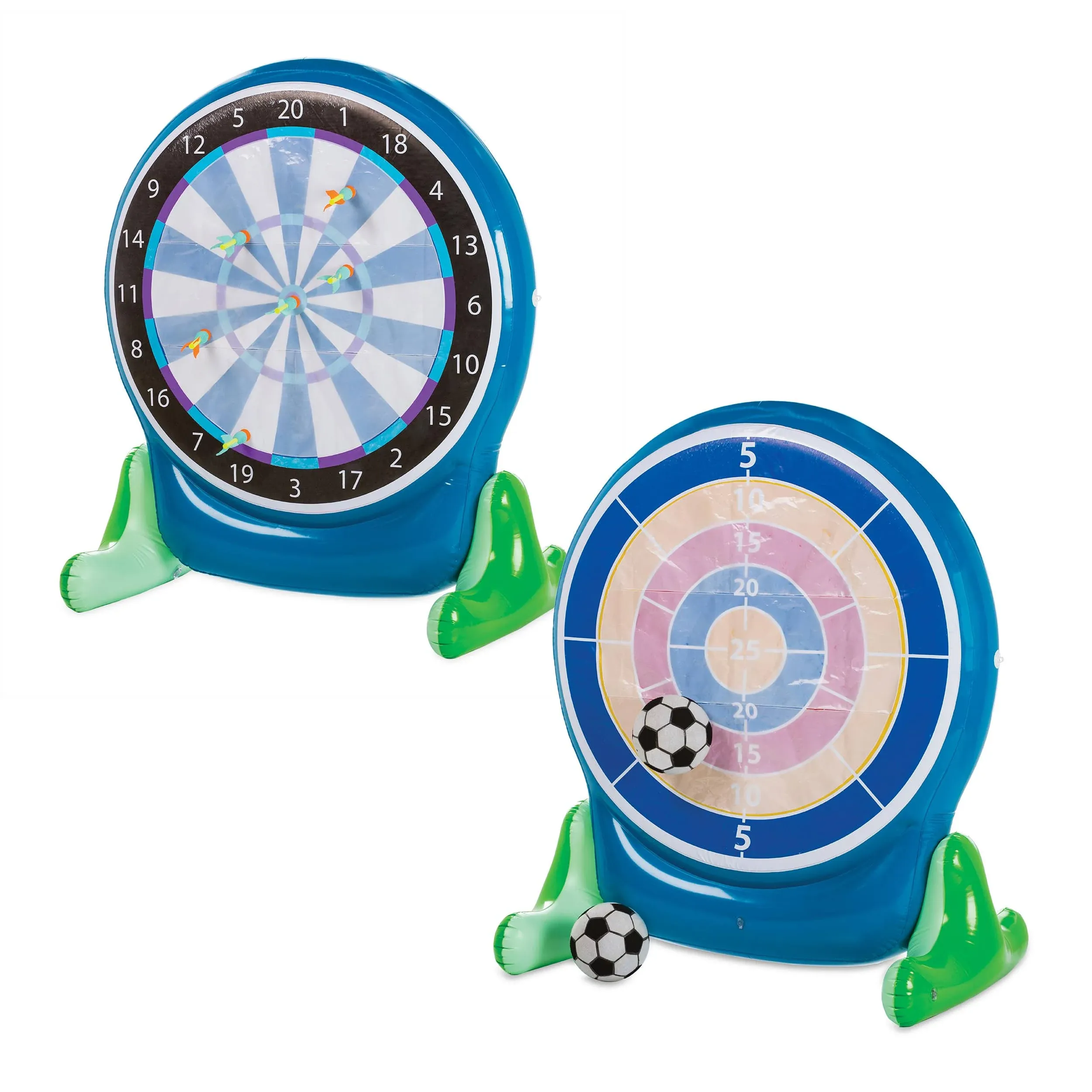 Hearthsong Giant 58-Inch Inflatable 2-in-1 Darts and Soccer Set with Double-Sided Scoreboard, Two Soccer Balls, Six Darts, Outdoor Play, Ages 5 and Up