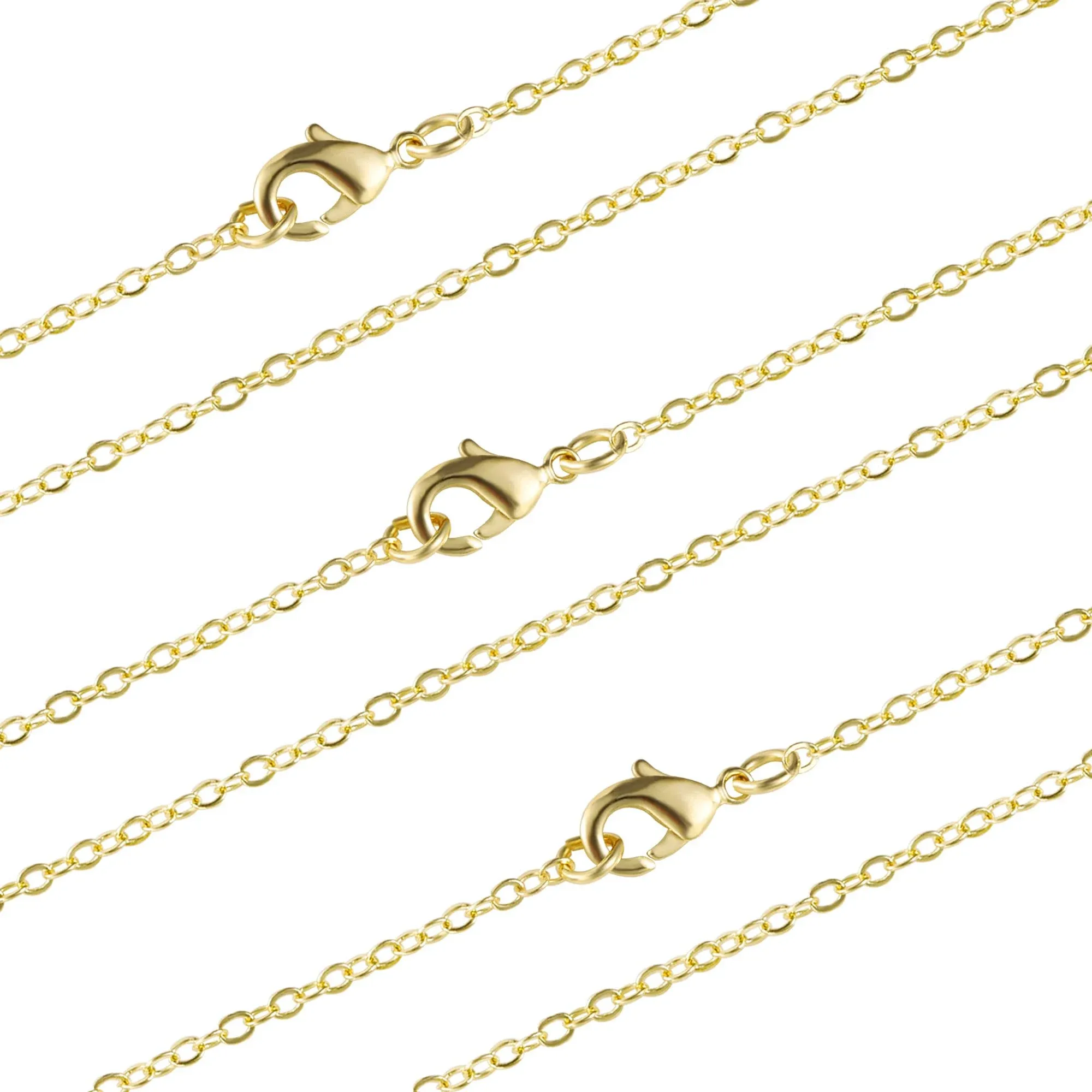 Wholesale 12 PCS Gold Plated Brass Flat Cable Chain Finished Necklace Chains Bulk for Jewelry Making (18 Inch(1.5MM))