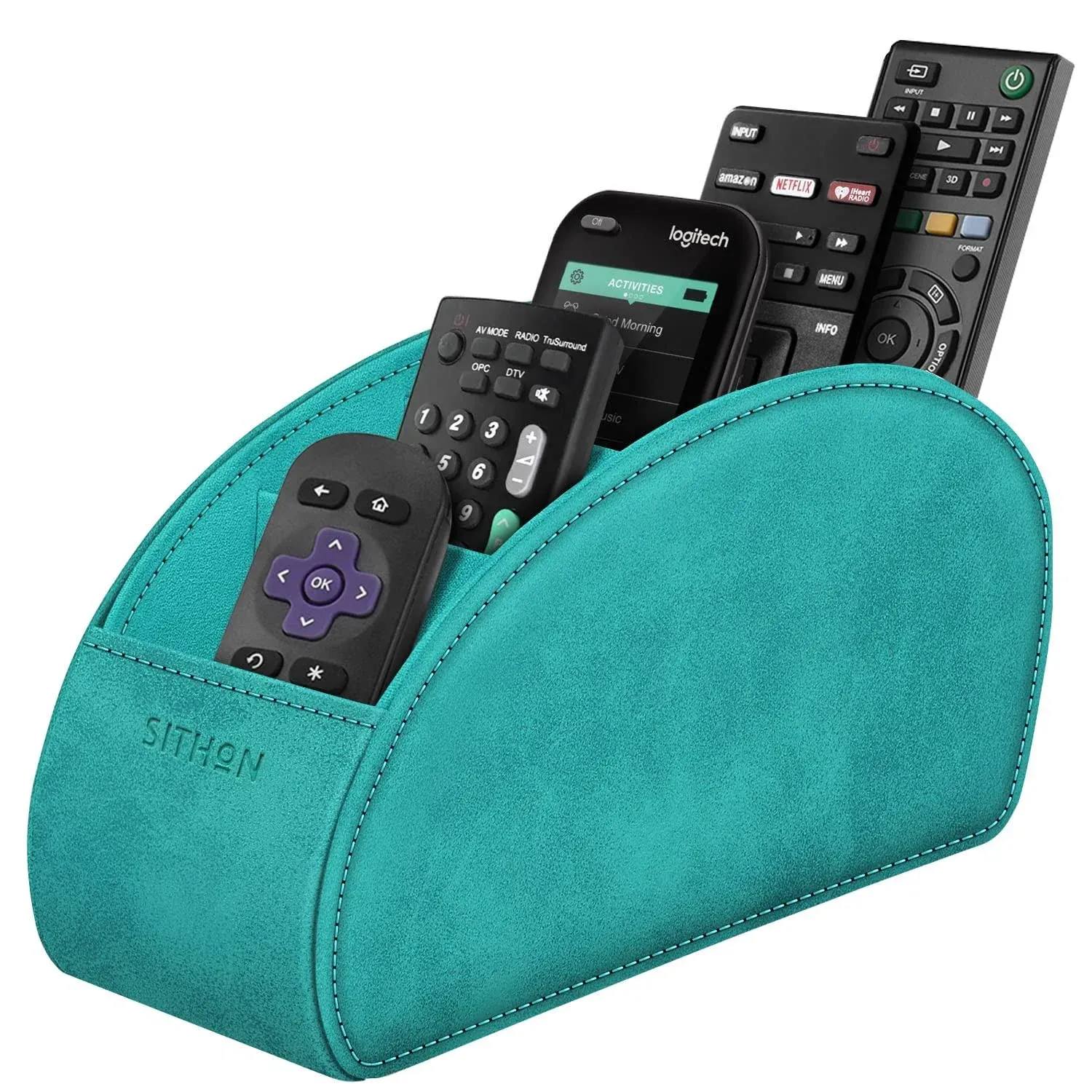 Sithon Remote Control Holder with 5 Compartments - PU Leather Remote Caddy ...