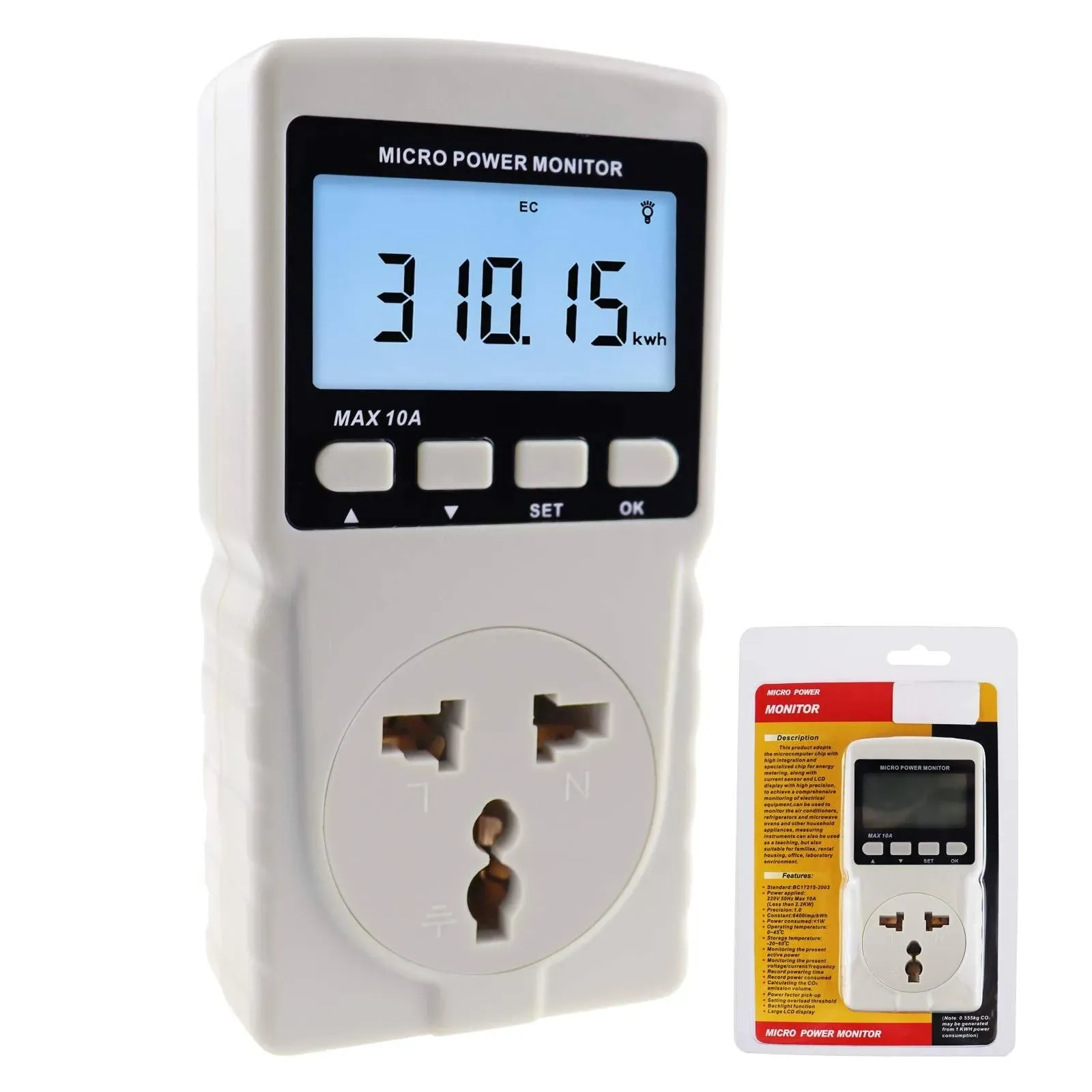 Electricity Usage Monitor, Digital Power Meter LCD Plug in Power Watt Voltage Meter, 8 Display Modes for Energy Saving, Watt Meter Outlet, Energy Consumption Factor, Power Consumption Monitor