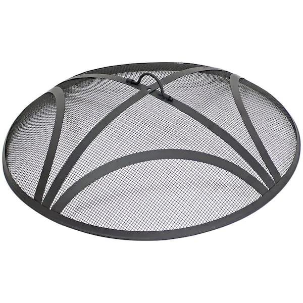 Sunnydaze Black Reinforced Steel Mesh Fire Pit Spark Screen with Ring Handle - 36-Inch Diameter