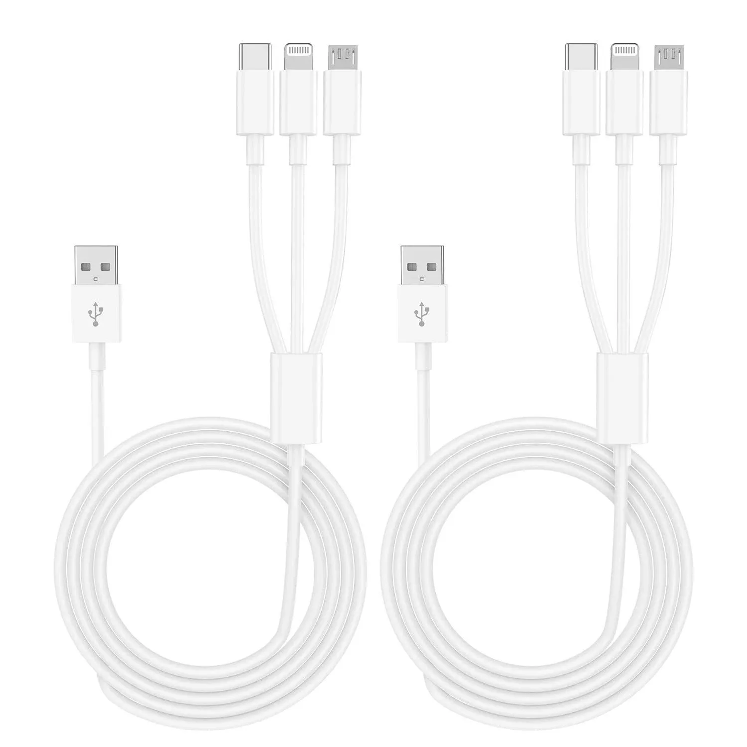 Multi Charger Cable 6Ft 2Pack, 3 in 1 Charging Cord, Universal Phone Charger, Multiple Charger Wire USB-A to Lightning/USB-Type C/Micro USB Connectors for Cellphone, Tablets and More (Charging Only)