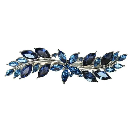 Faship Gorgeous Navy Blue Rhinestone Crystal Small Floral Hair Barrette Clip