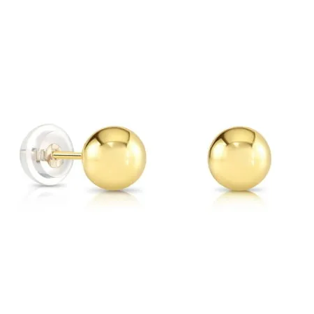 Tilo Jewelry 14k Yellow Gold Polished Ball Stud Earrings with Comfortable Silicon-backs | 5mm | Classic Everyday Earrings | Women Girls Men Unisex