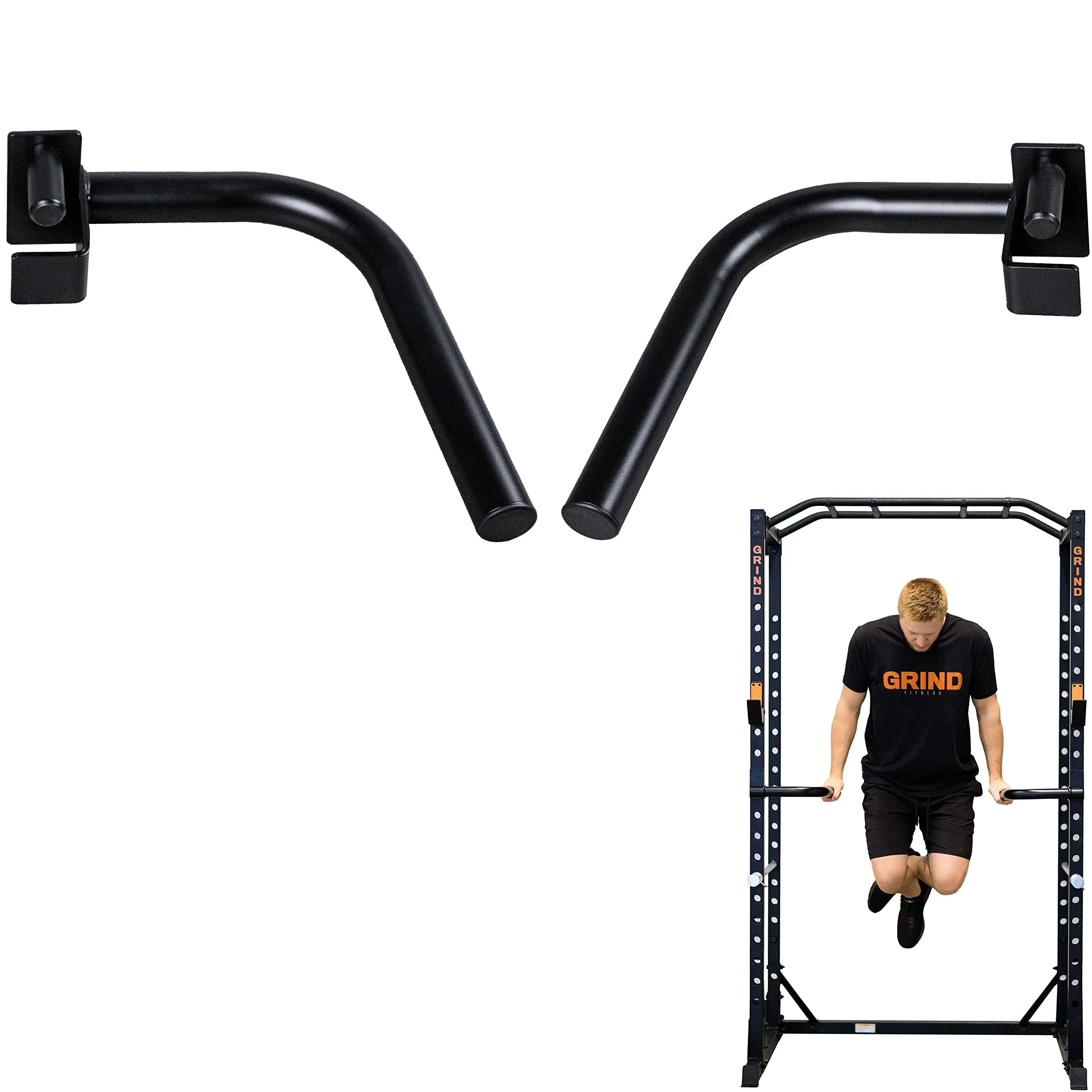 GRIND Fitness 2x2 Dip Station Handles for Squat Rack Cage Fitness Equipment Tricep Workout Attachment