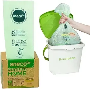 ANECO 100% Compostable Waste Bags 2.6 Gallon, Extra Thick Kitchen Small Compost Bags for Countertop Bin (100 Count)