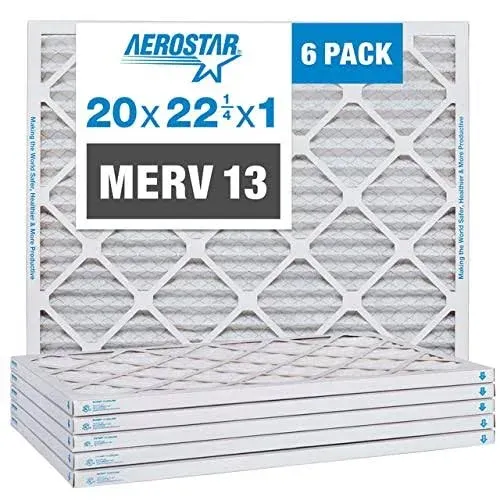 Aerostar 20x22 1/4x1 MERV 13 Pleated Air Filter, AC Furnace Air Filter, 6 Pack (Actual Size: 19 7/8" x 22 1/4" x 3/4")