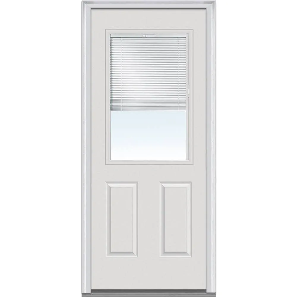 National Door Company EFS684BLFS28R Fiberglass Smooth Primed, Right Hand In-Swing, Prehung Door, 1/2 Lite 2-Panel, Clear Glass with RLB, 32" x 80"