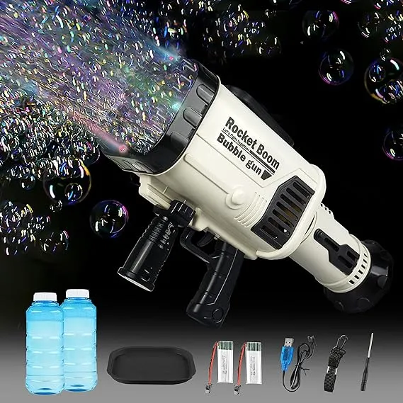 Bubble Guns, 64 Holes Giant Bubble Machine Gun with Colorful Lights, Electric Bubble Shooter Maker for Adults Kids Outdoor Indoor Birthday Wedding Party Toy Gift (Black)