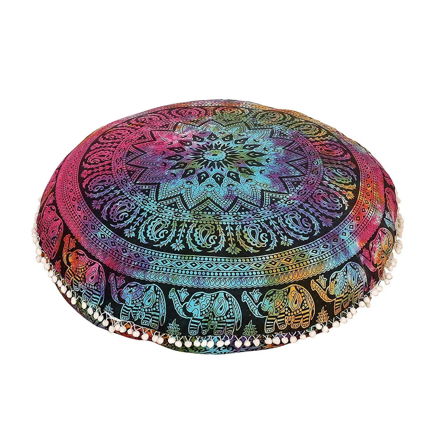 Multi Elephant 32&#034; Floor Pouf Meditation Cushion Cover Hippie Dorm Decor Throw