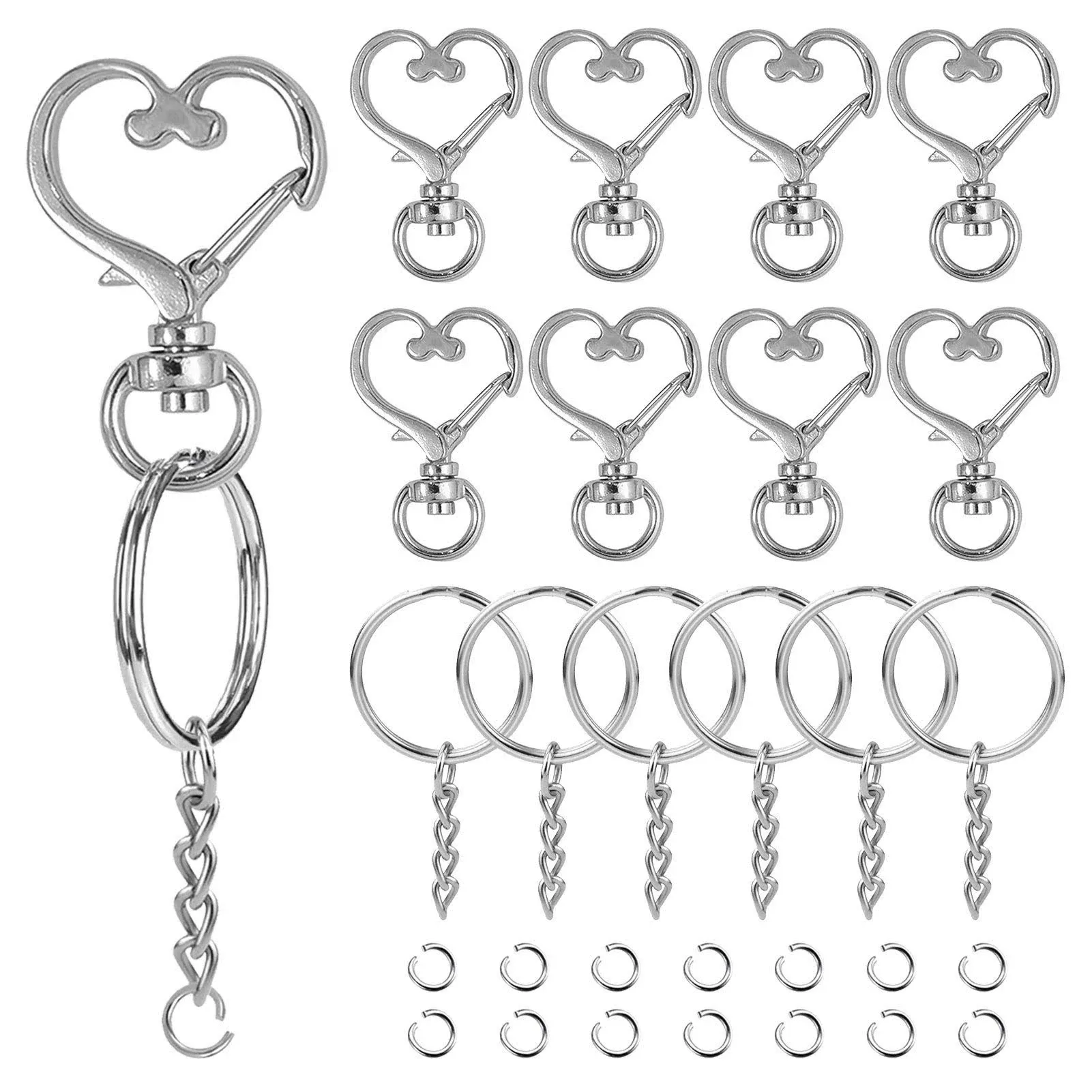 Oubaka 150pcs Heart-Shaped Swivel Snap Hook Set,Metal Spring Snap Keychain Clip ...