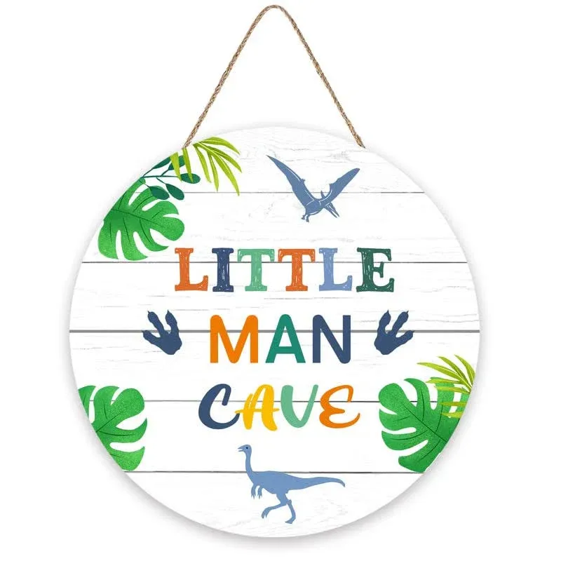 Little Man Cave Wooden Sign Dinosaur Quote Wood Plaque Nursery Hanging Wall Art 