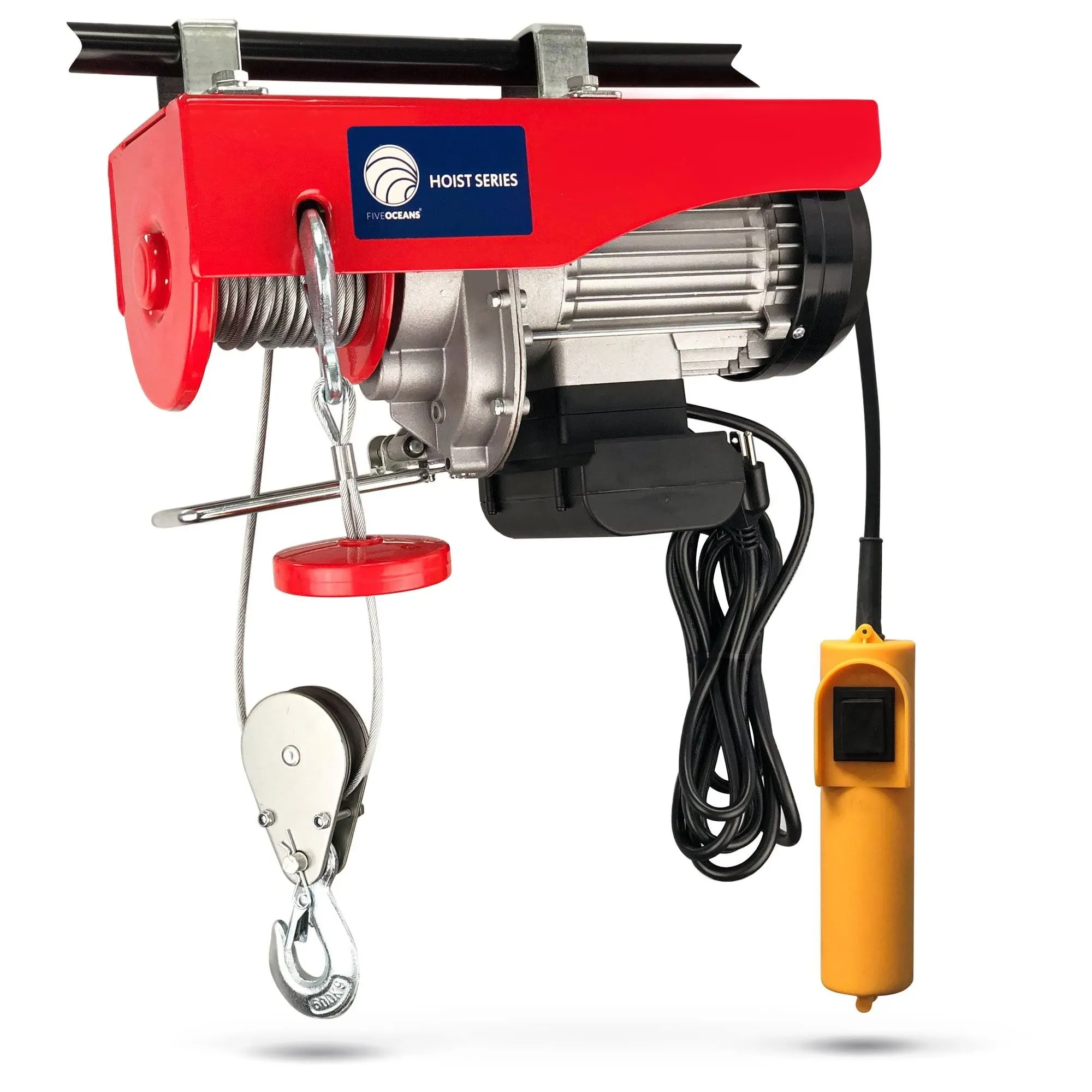 Five Oceans Electric Hoist, Hoist Pulley System, Pulley Hoist, 880 Lb Electric Winch with 20FT Remote Control 120 Volts, for Garage, Factory Lifting with Emergency Stop Button - FO4337