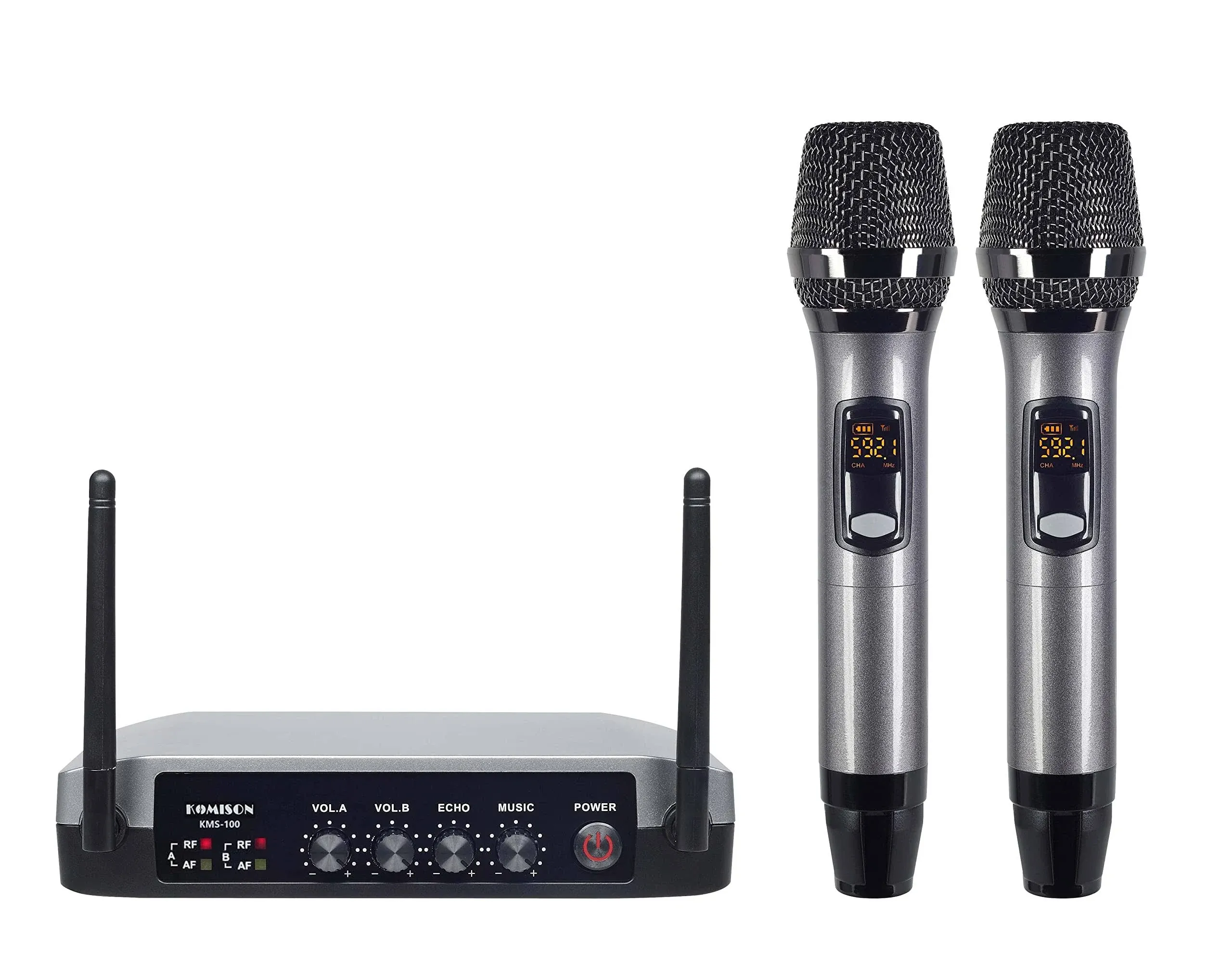 UHF Handheld Wireless Microphone System Cordless Metal Dual Mic with Bluetooth