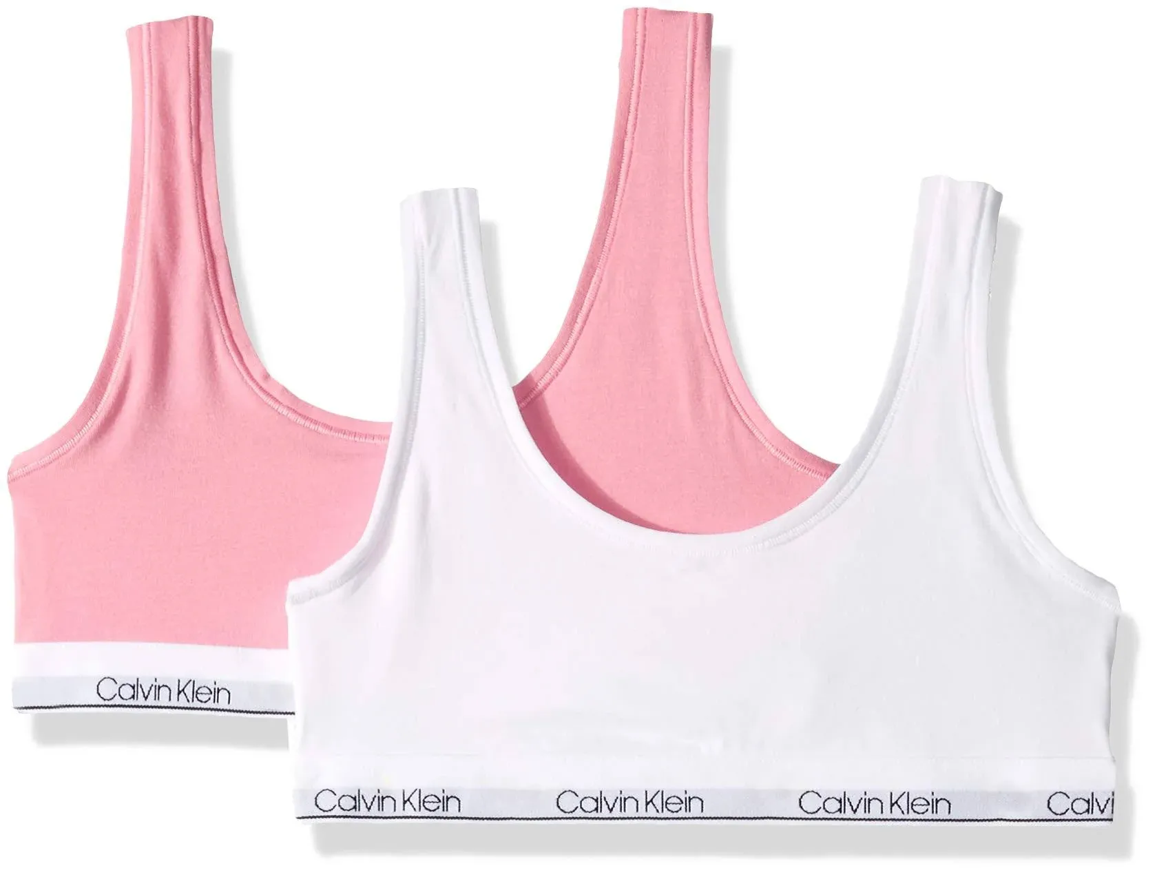 Calvin Klein Big Girls' Modern Cotton Bralette, 2 Pack-Satchet Pink, Classic XL, Girl's