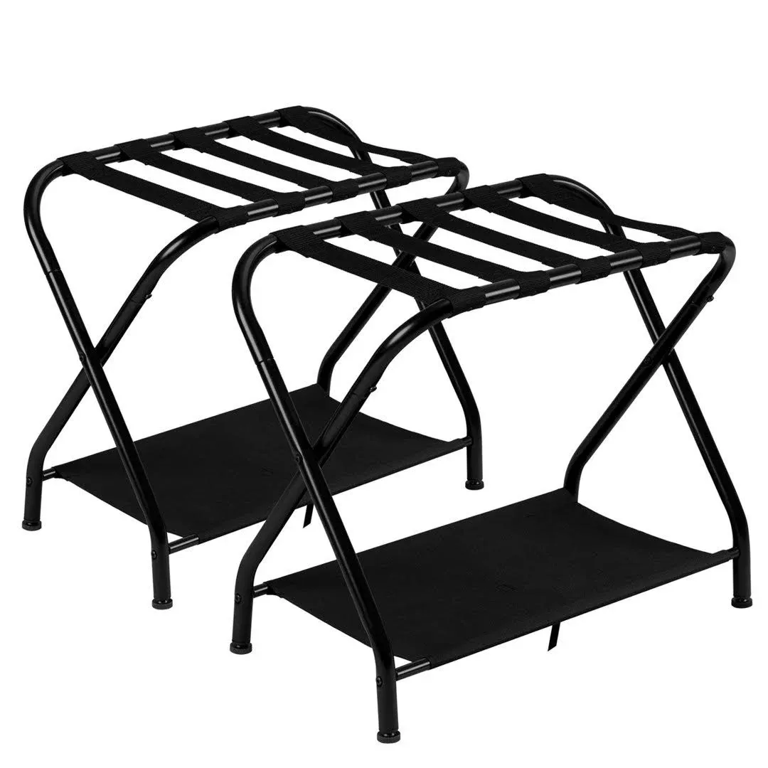 Set of 2 Steel Luggage Racks with Storage Shelf for Hotel Style Organization