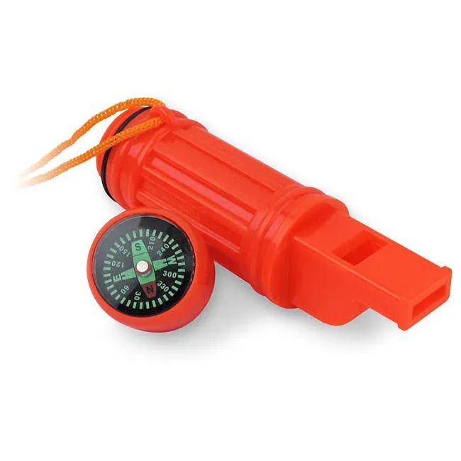 SE 5-in-1 Orange Survival Whistle with Compass, Signaling Mirror, Lanyard, and Fire Starter - 112dB, 4.5-Inch Length - Ideal for Hiking, Camping, Emergencies - CCH5-1