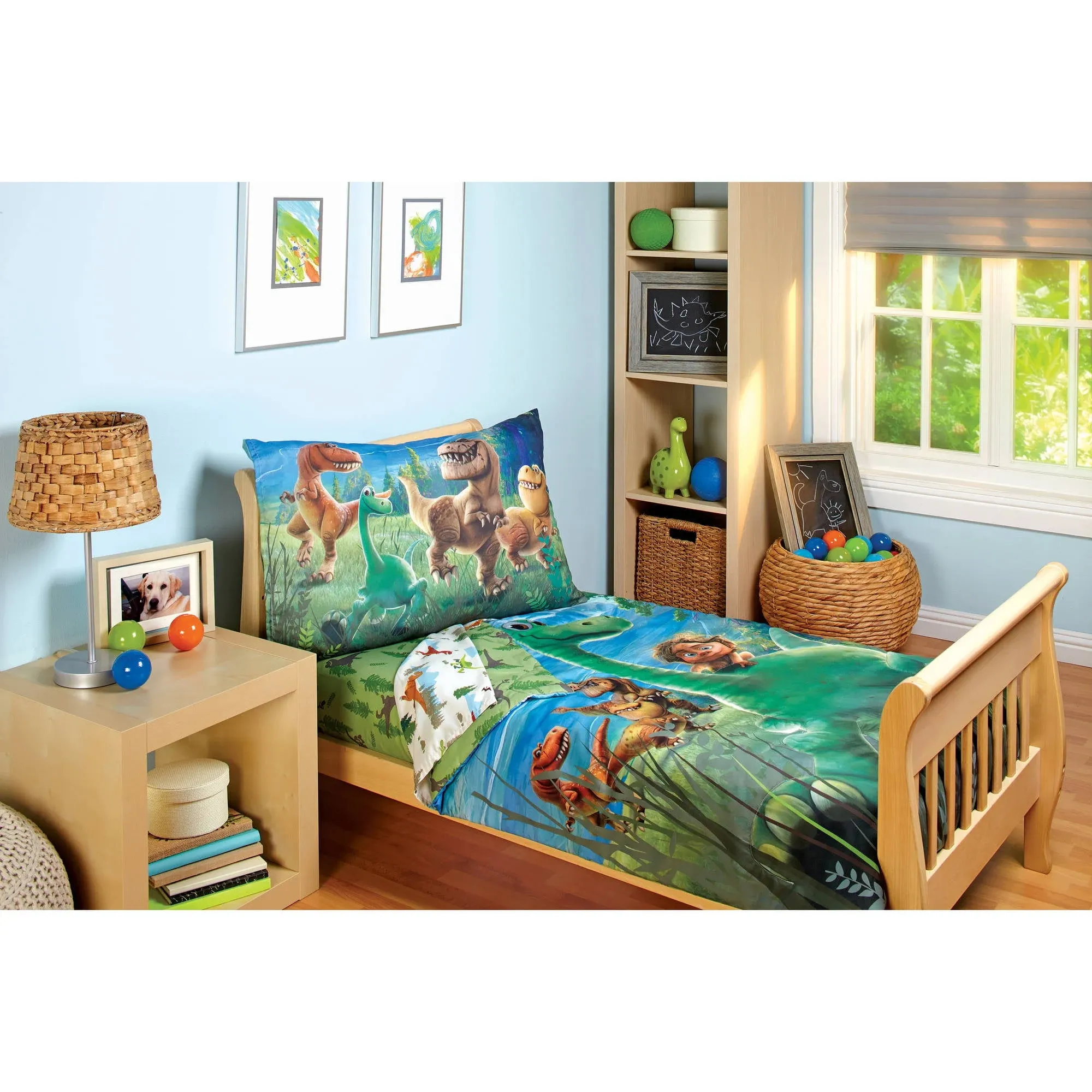 Disney Good Dino Arlo &amp; Friends 4 Piece Toddler Bedding Set, Blue, Green, Tan