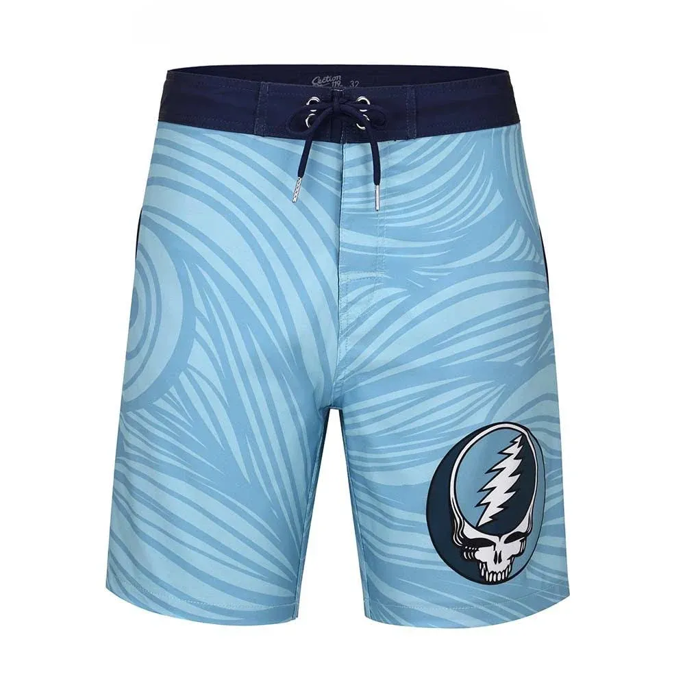 Grateful Dead Hybrid Board Shorts Blue Spiral Steal Your Face Officially Licensed Apparel