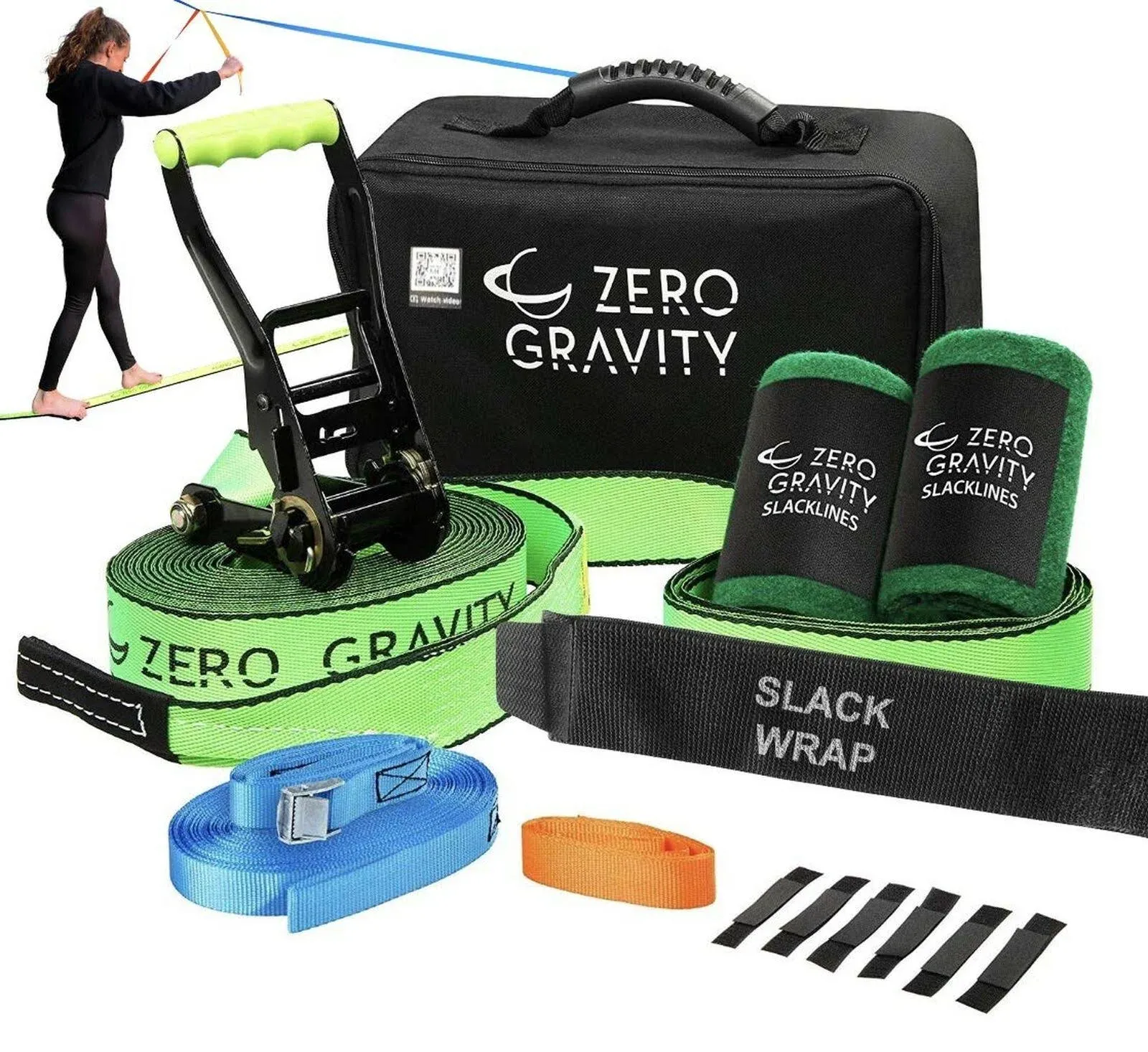 Slackline Kit | with Training Line | Carry Storage Bag | Tree Bark Protectors | Tight Rope Slack Lines for Backyard, Park, Camping | Gift Kids, Children, Adults, Christmas, Fathers, Mothers, Yoga, RV