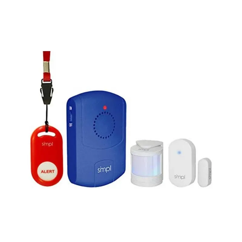 SMPL Alerts Paging System All-in-One 4 Piece Kit - Includes Door & Motion Sensor, an SOS/Help Pendant, and Pager