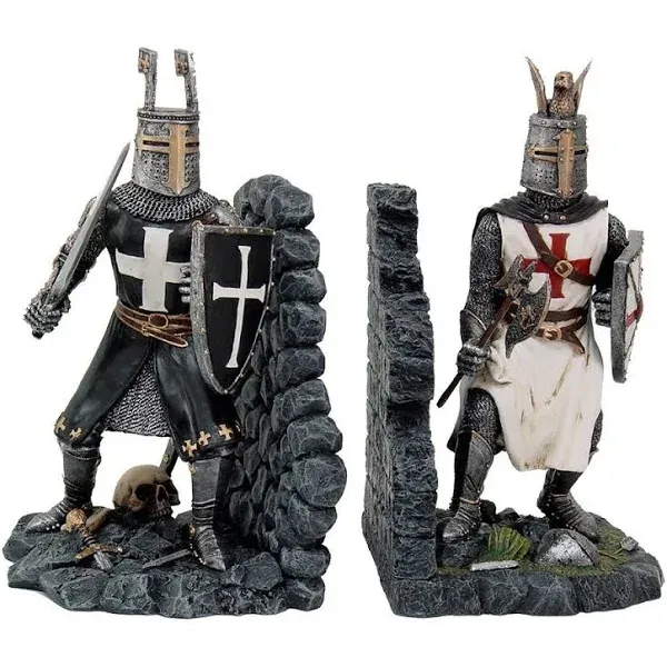 Decorative Crusader Knights in Full Armor Bookends Set Collectible Figurine 7.5