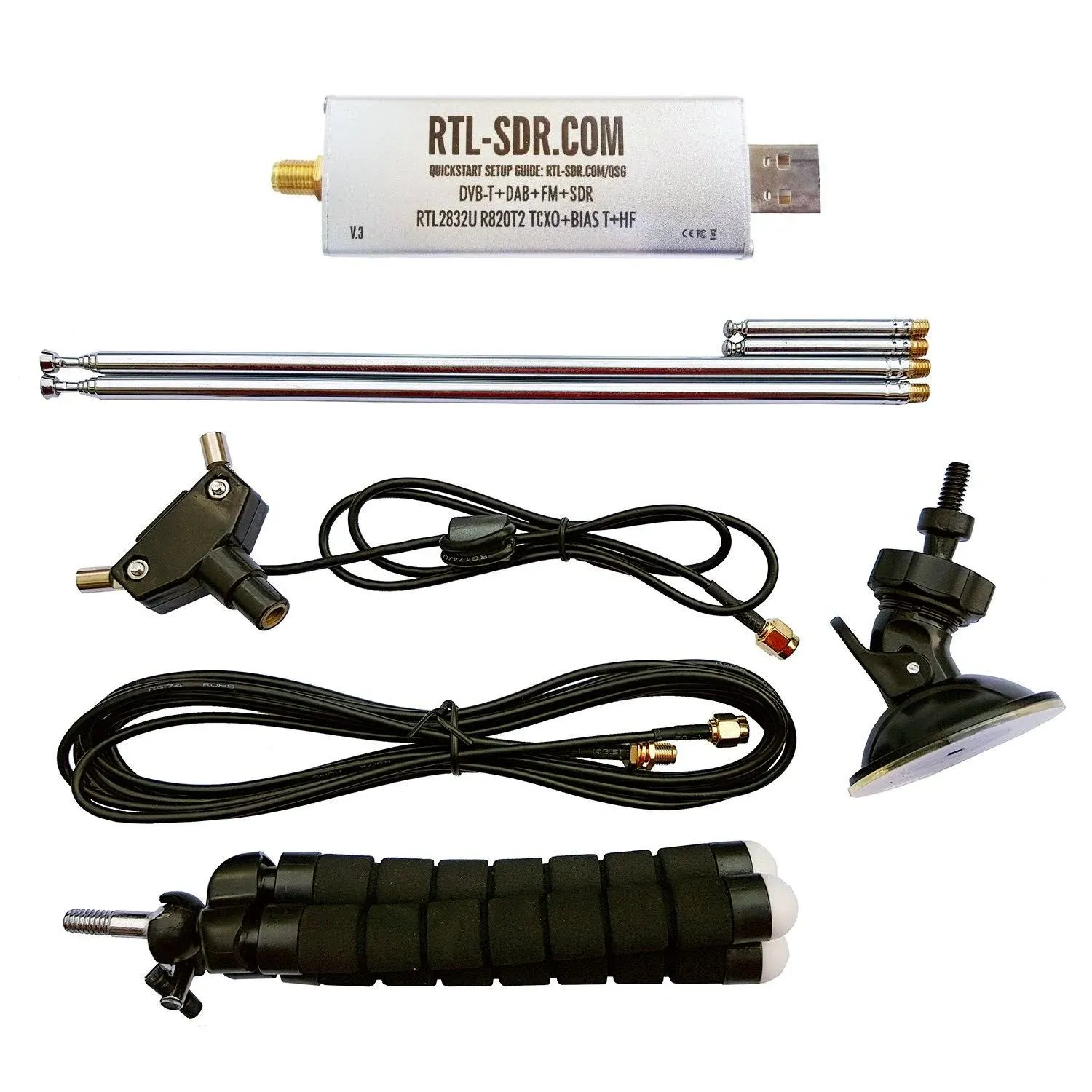 RTL-SDR Blog V3 R820T2 RTL2832U 1PPM TCXO HF Bias Tee SMA Software Defined Radio with Dipole Antenna Kit