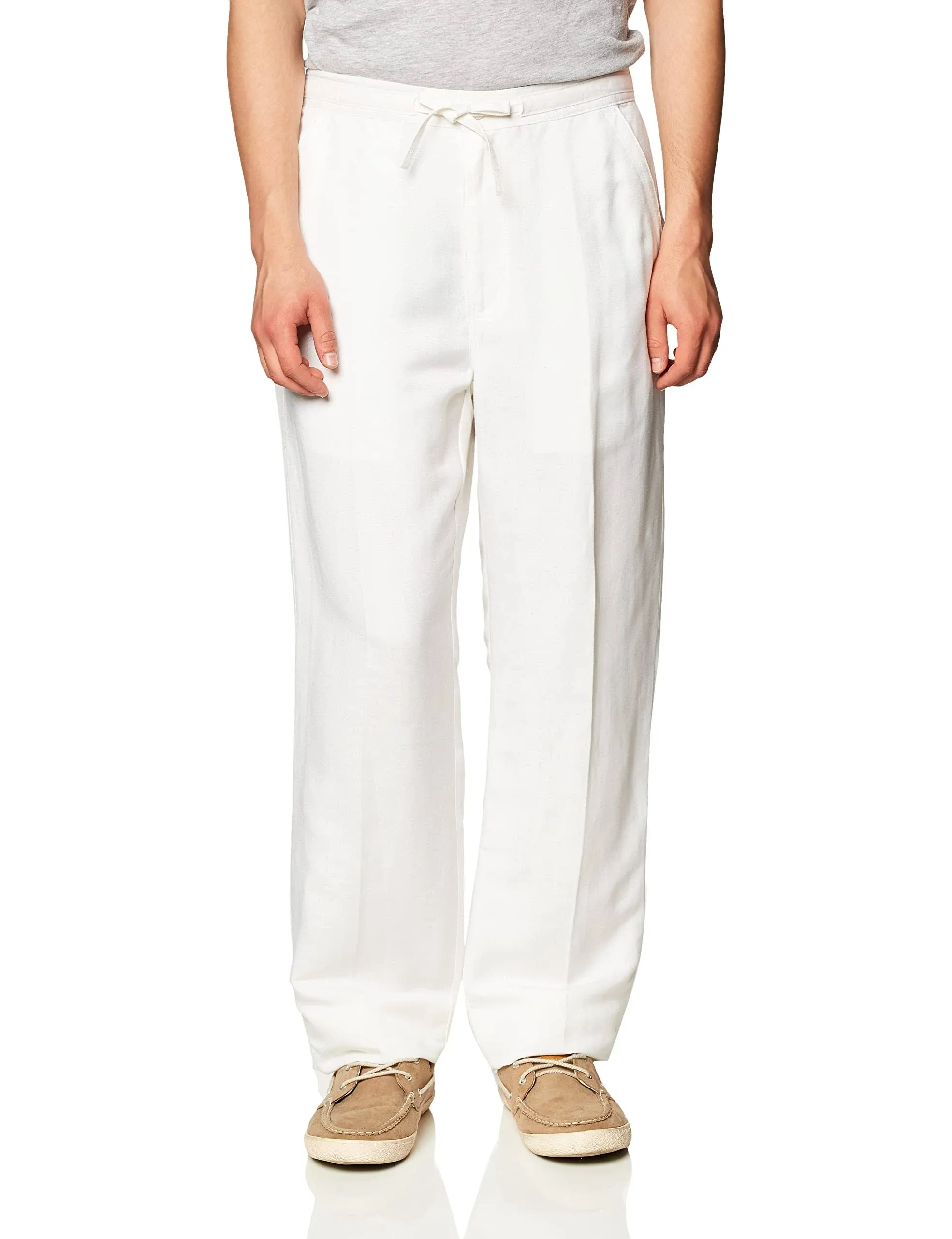 Cubavera Men&#039;s Solid Drawstring Pant Linen-Viscose Bright White XL x 32