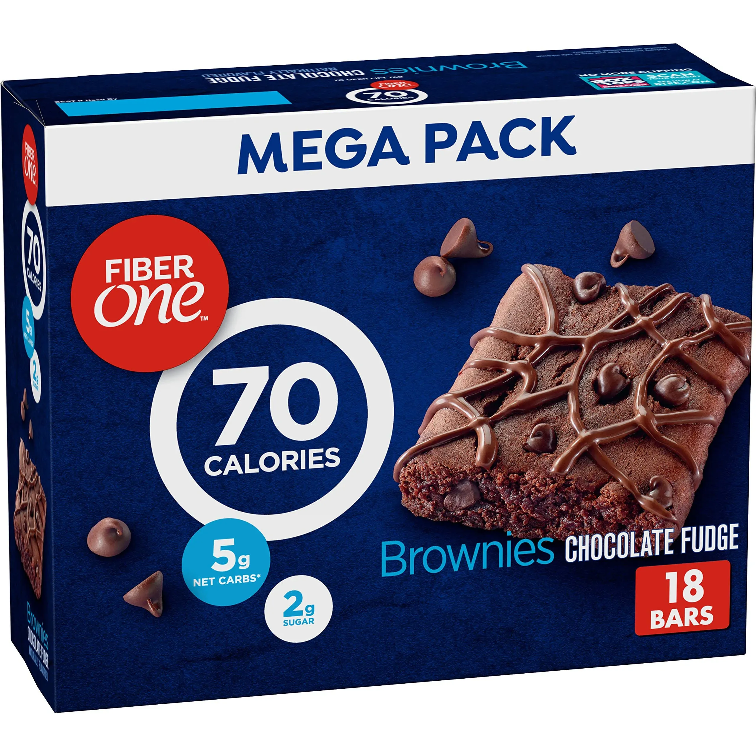  70 Calorie Brownies, Chocolate Fudge, Snack Bars, Mega Pack, 18 Bars, 16 oz