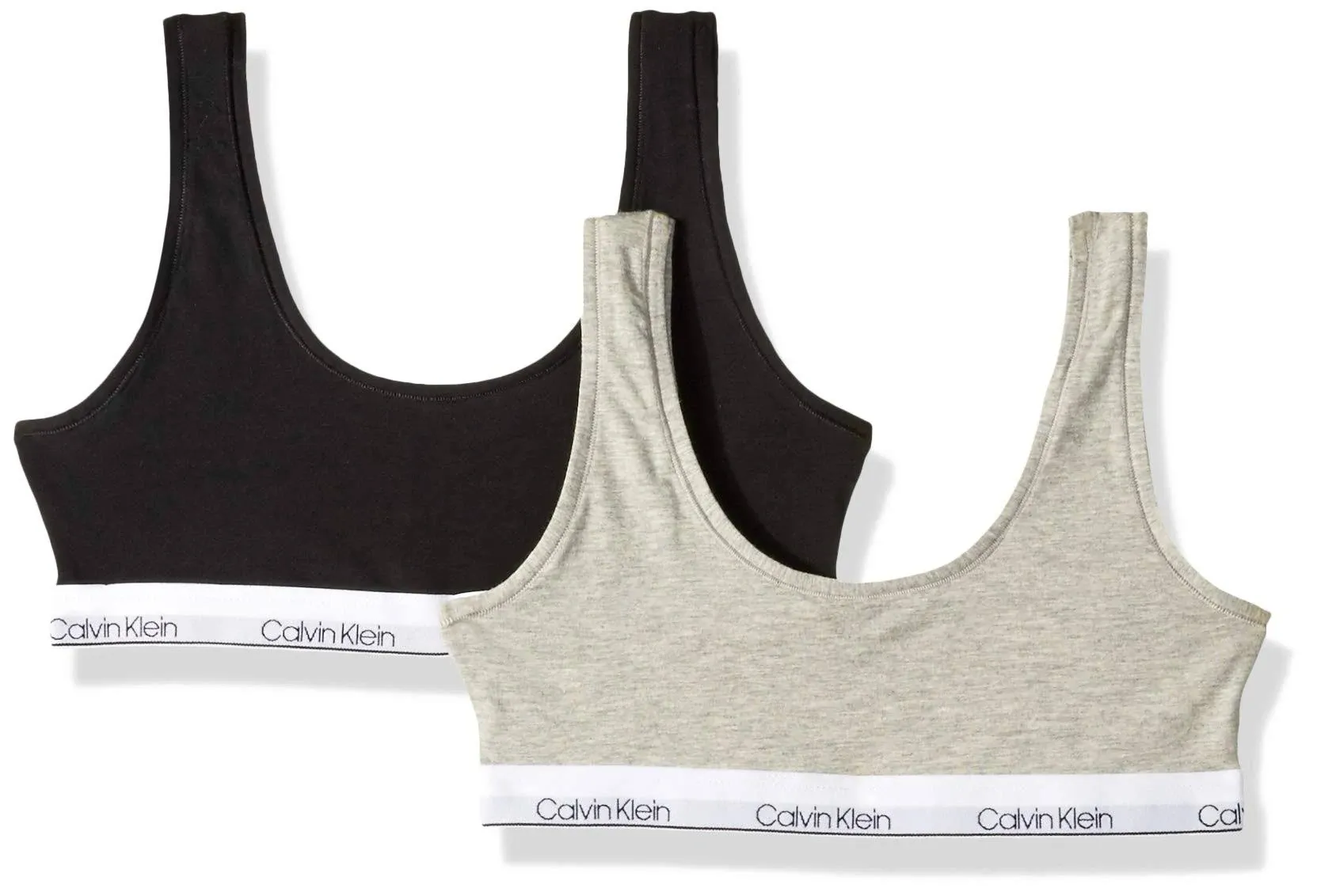 Calvin Klein L79501 Girls Grey/Black 2-Pack Classic Modern Crop Bralette Size XL