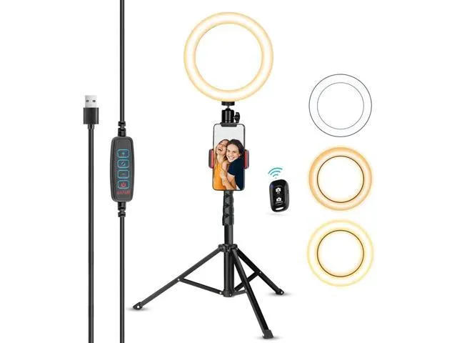 UBeesize Ring Light Phone Selfie Tripod Stand Dimmable 3 Mode LED Beauty Ring-light Cell Phone Holder with Remote for Live St