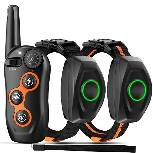 MAISOIE Dog Training Collar for 2 Dogs, IPX7 Waterproof Shock Collar with Remote Range 1300ft, 3 Training Modes, Beep, Vibration, Shock, Rechargeable Electric Shock Collar for Small Medium Large Dogs